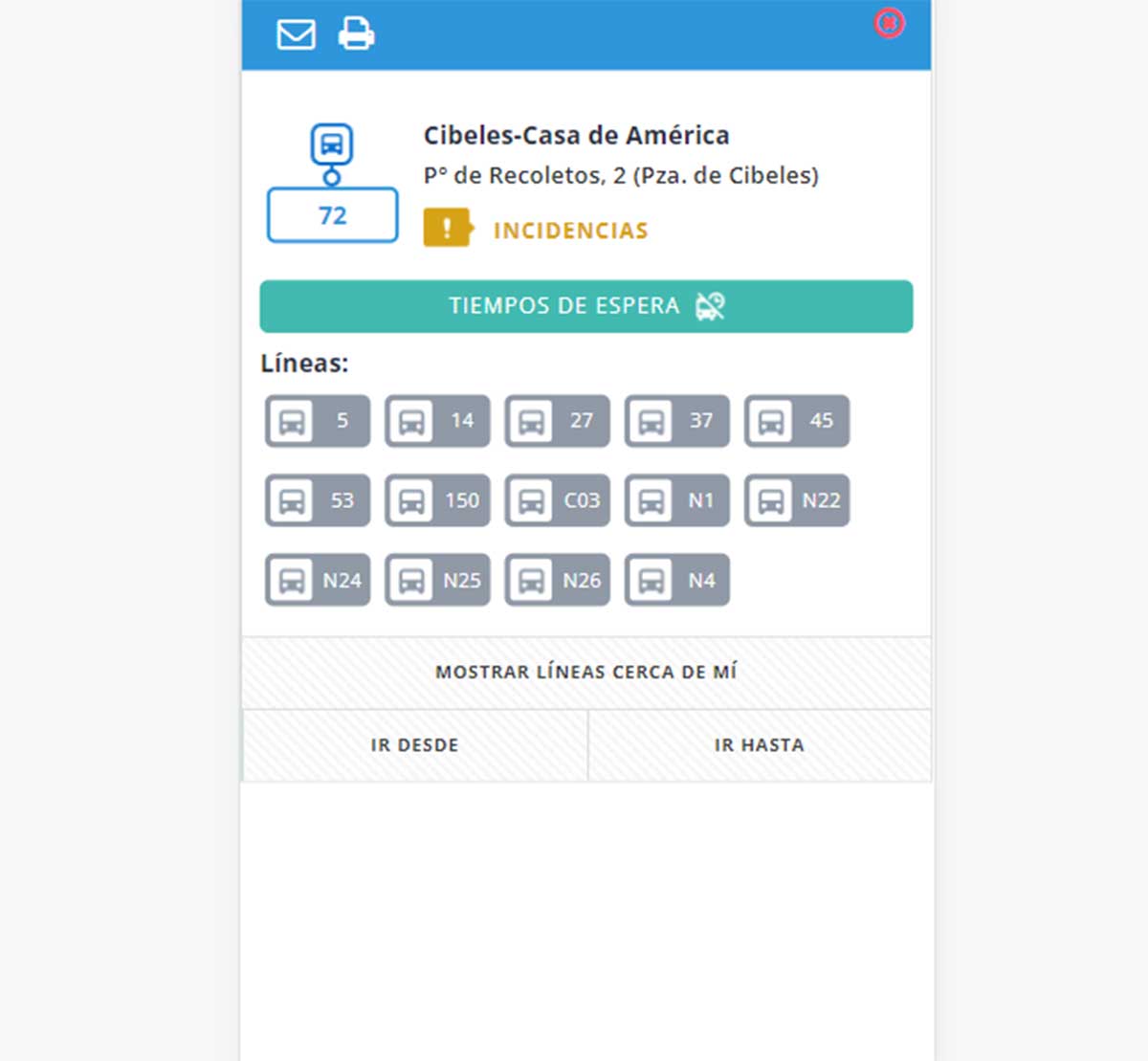Información específica de las paradas