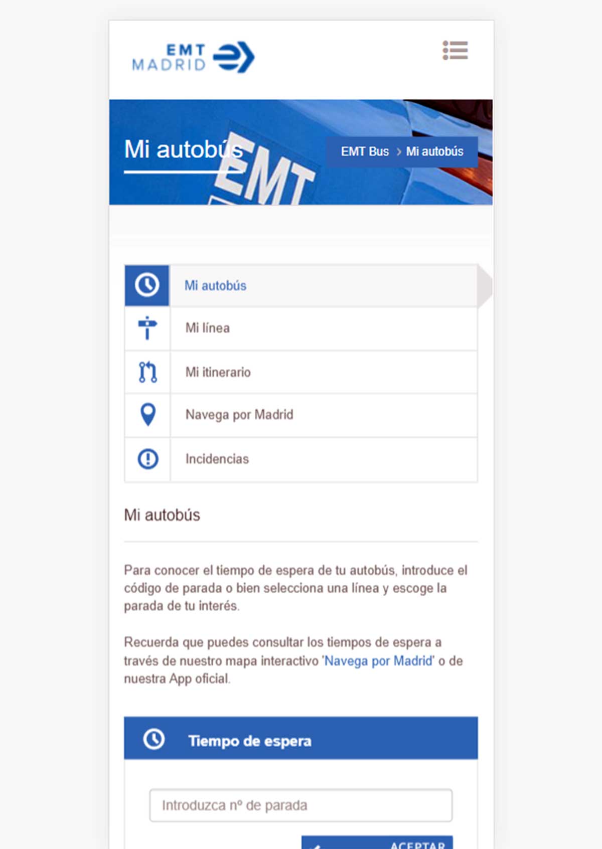 Página web de la EMT