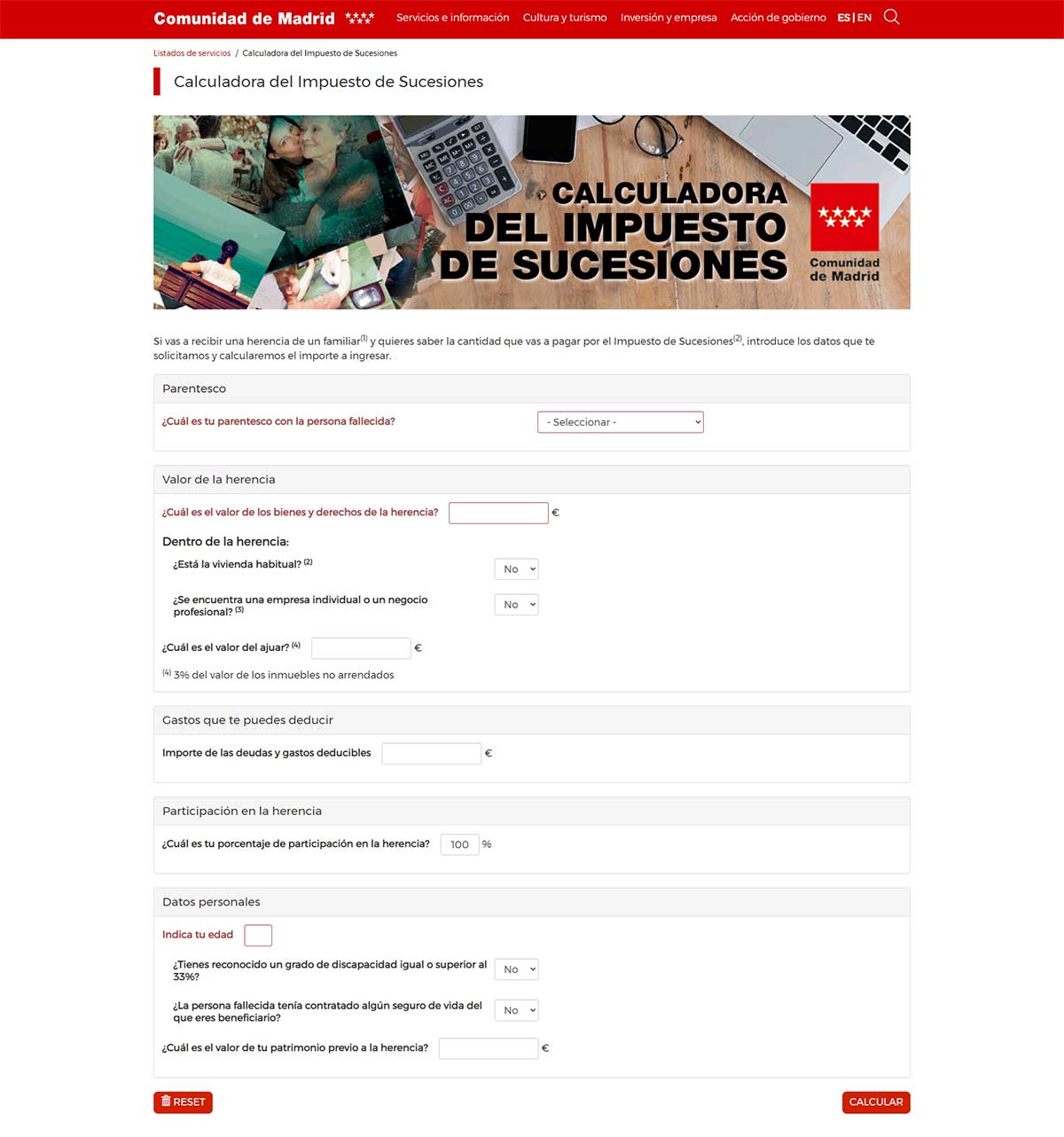 Calculadora Impuesto de Sucesiones de Madrid