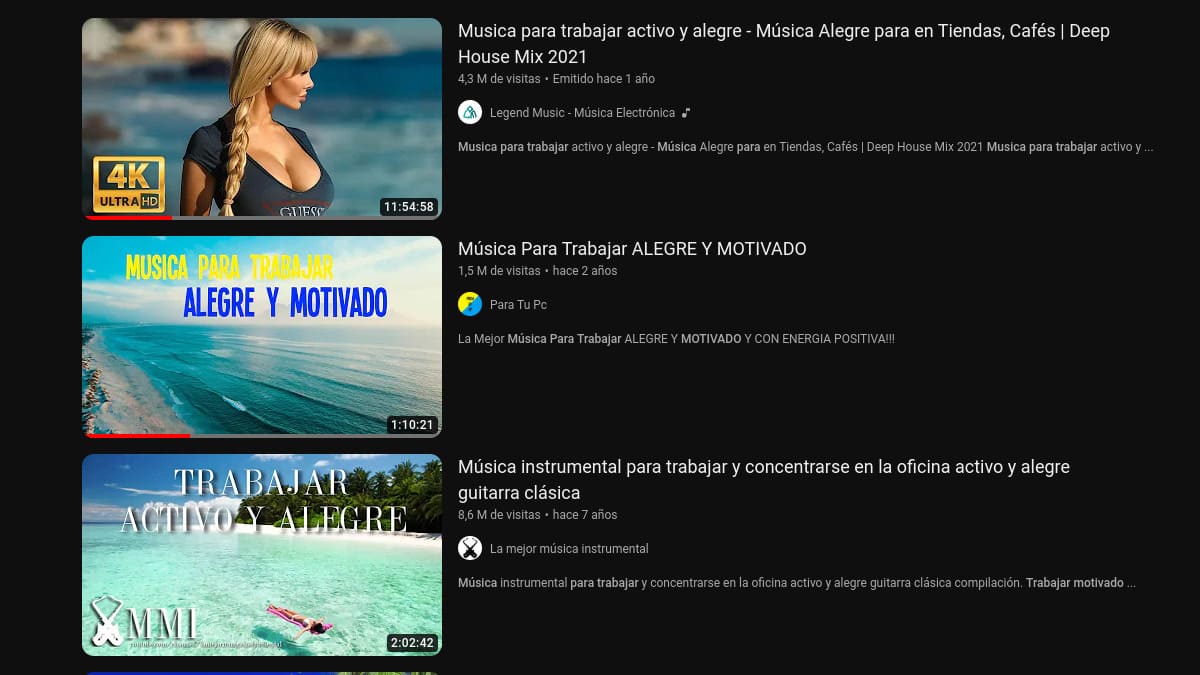 Vídeos de YouTube para escuchar música mientras trabajas.