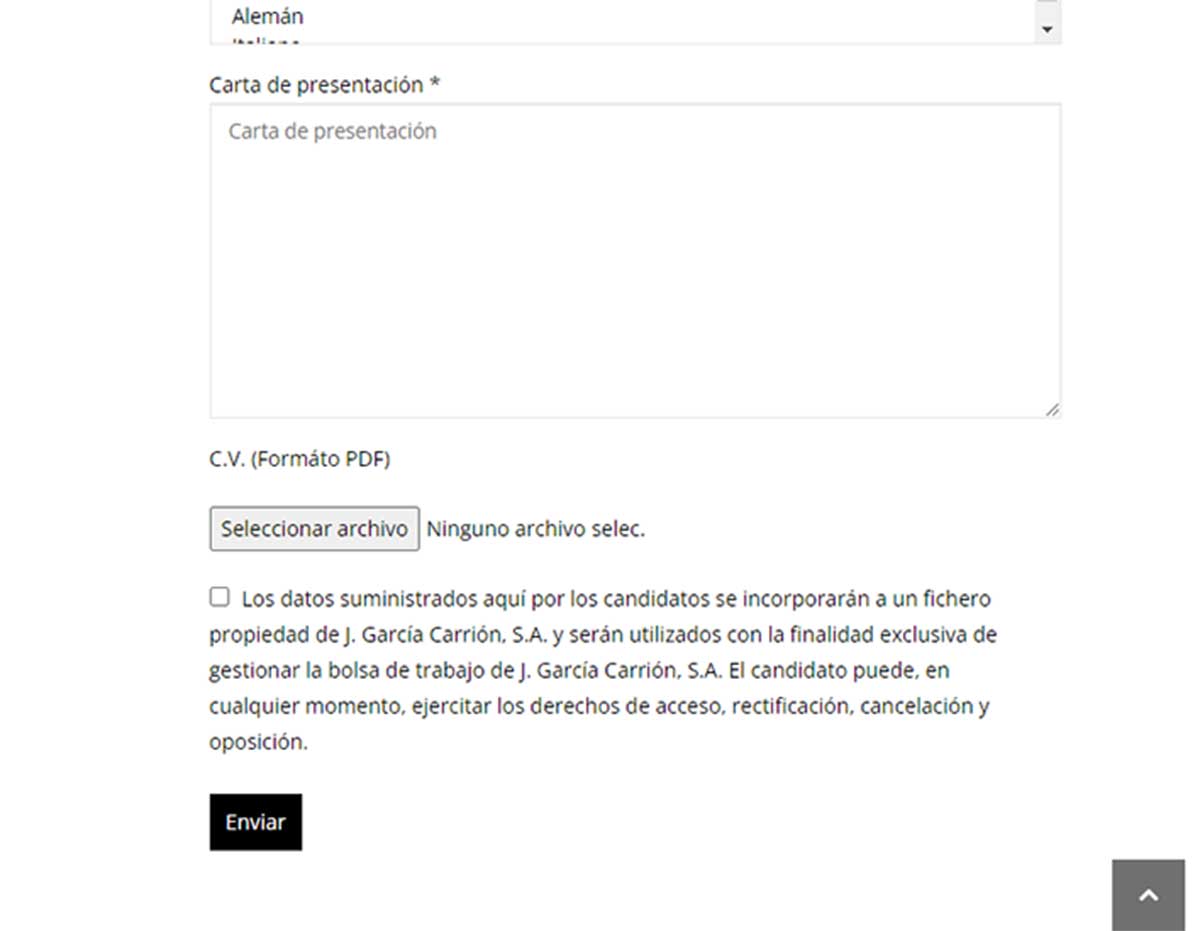 Carta de presentación y subir CV