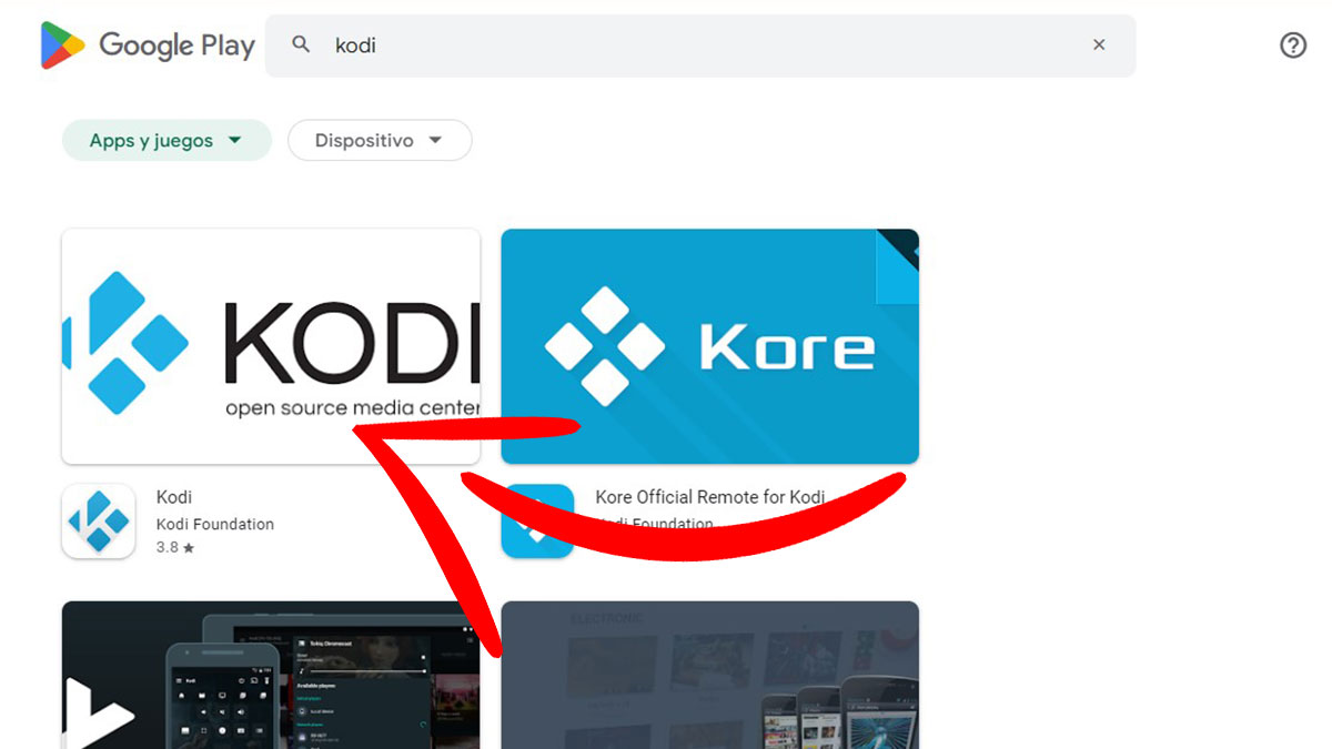Aplicación oficial de Kodi en Google Play Store.