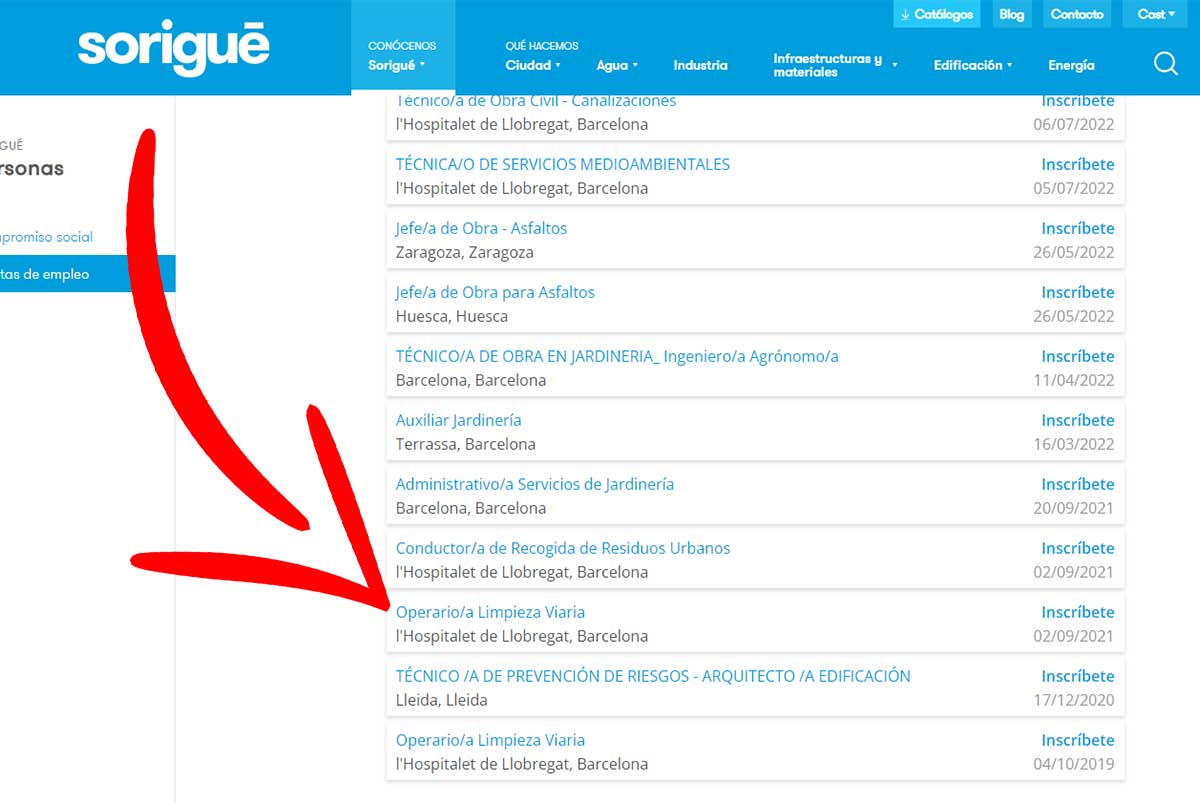 Oferta de trabajo en limpieza de Sorigué
