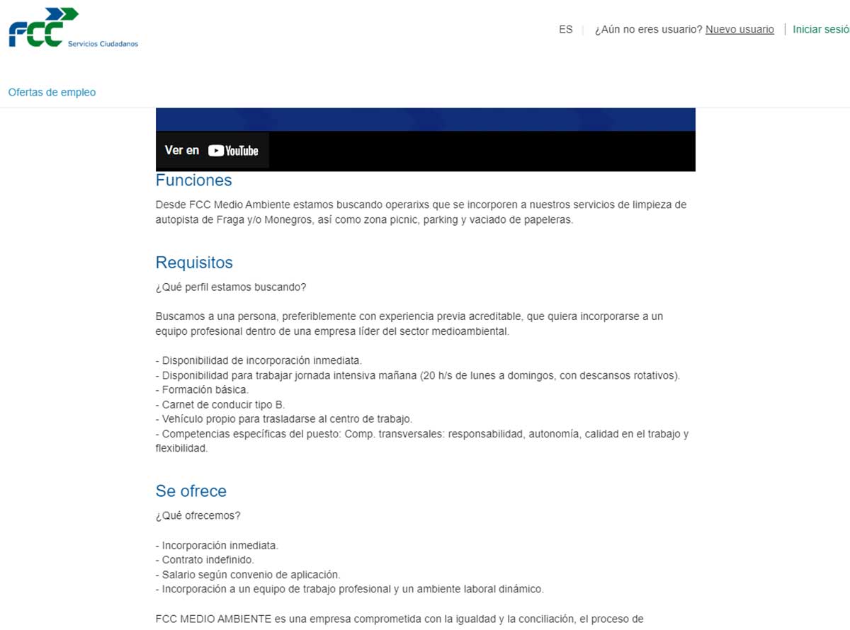 Descripción de la oferta de la empresa FCC