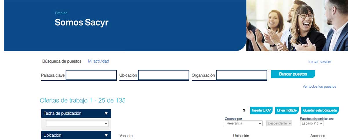 Buscador para filtrar ofertas en Sacyr