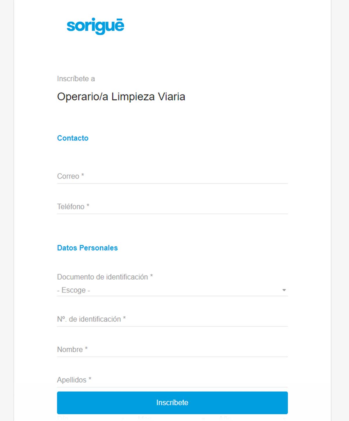 Formulario de inscripción