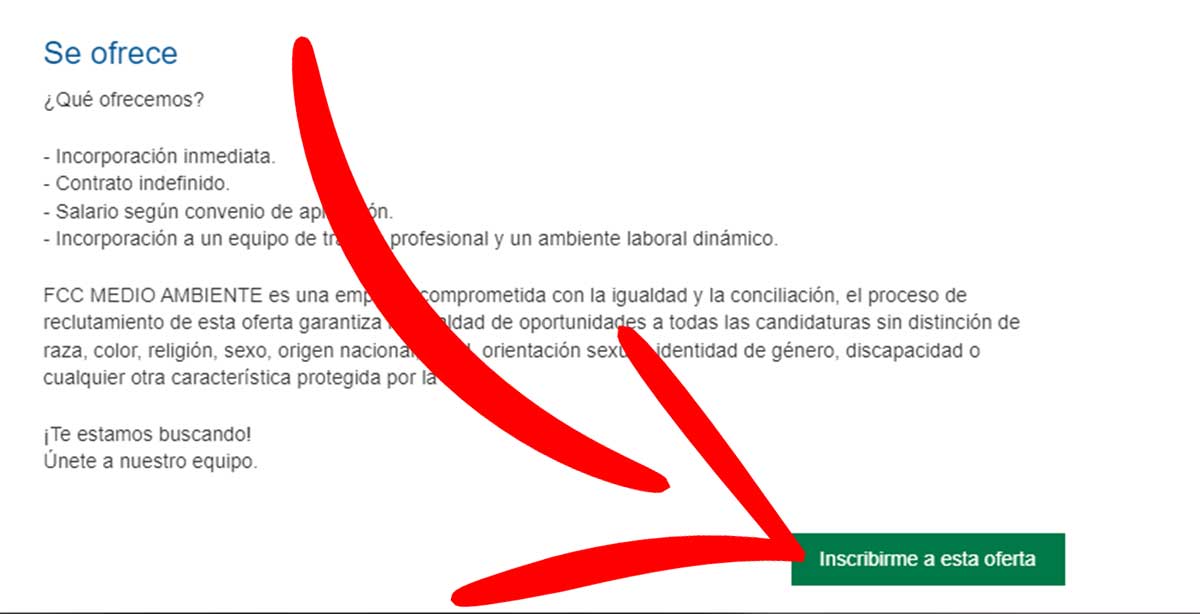 Inscribirse en la oferta de trabajo