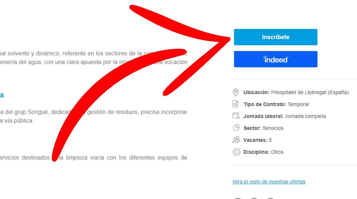Botón para inscribirse en la oferta