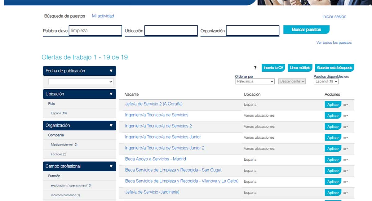 Vacantes en limpieza