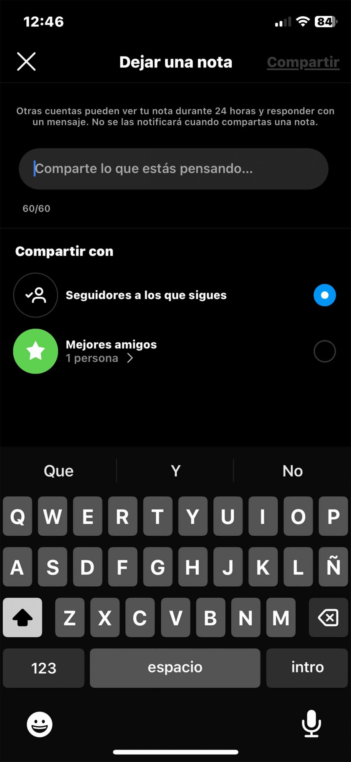 Compartir notas de Instagram