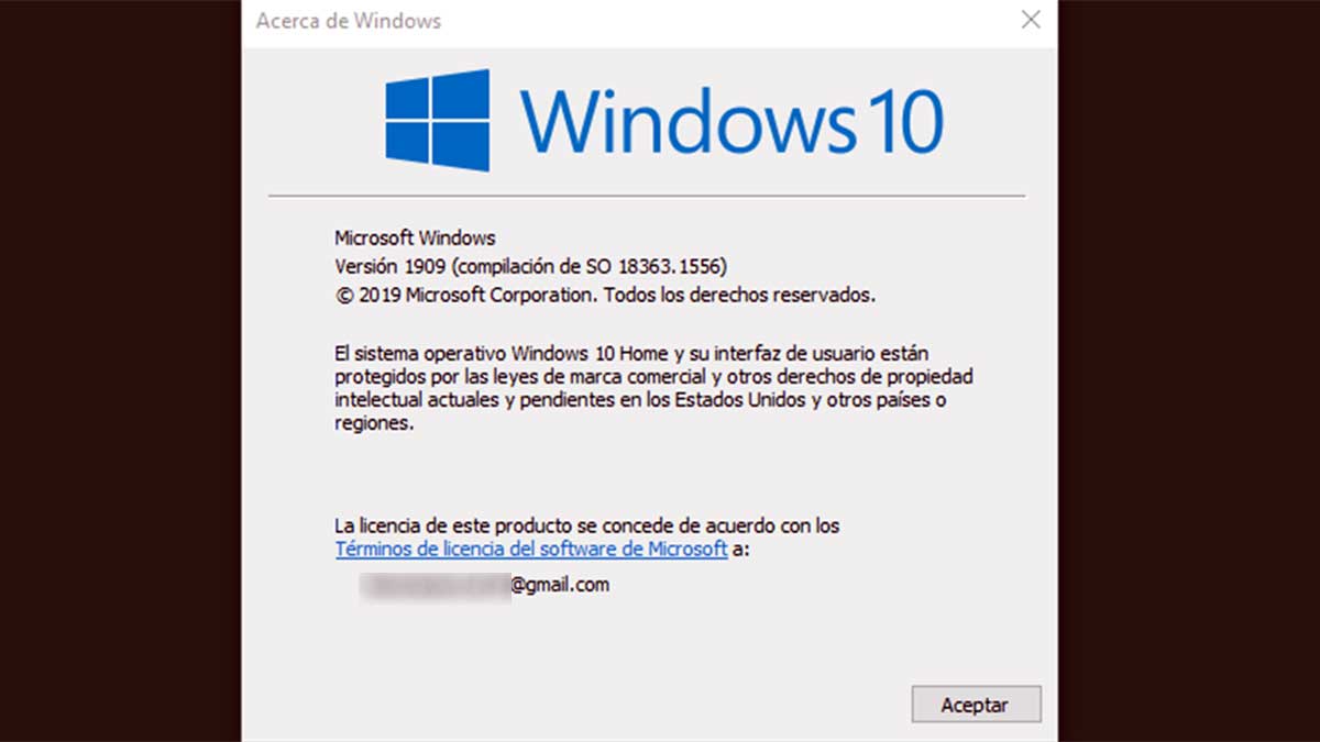 Versión de Windows 10 ordenador