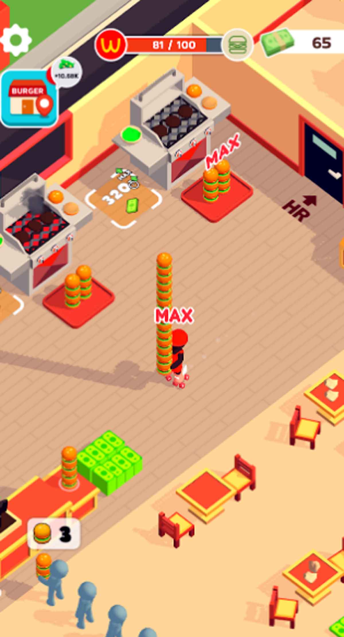 Simulador de hamburguesería para móvil.