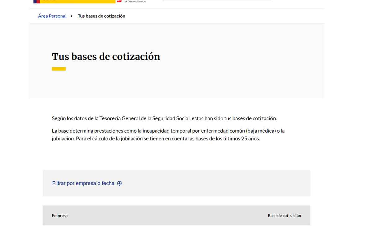 Informe con las bases de cotización