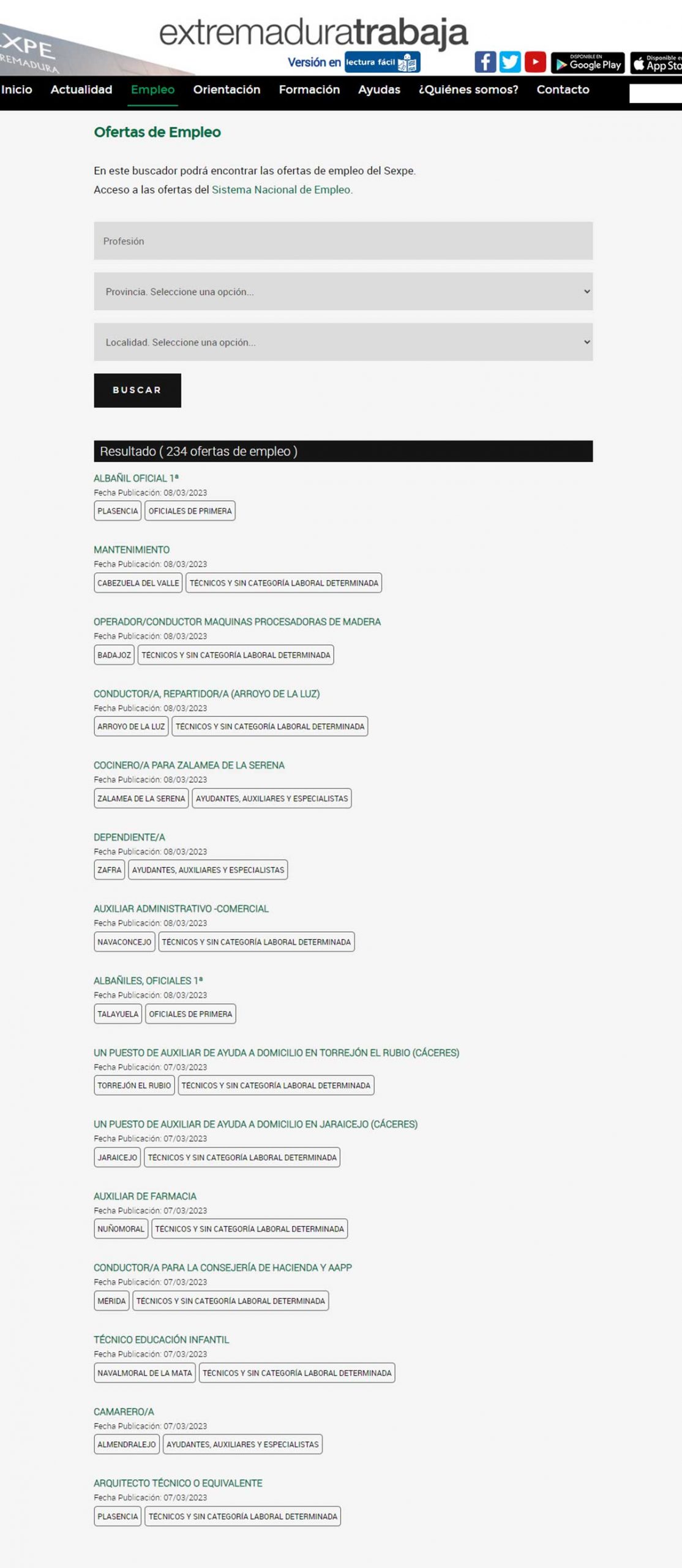 Catálogo de ofertas de empleo disponibles