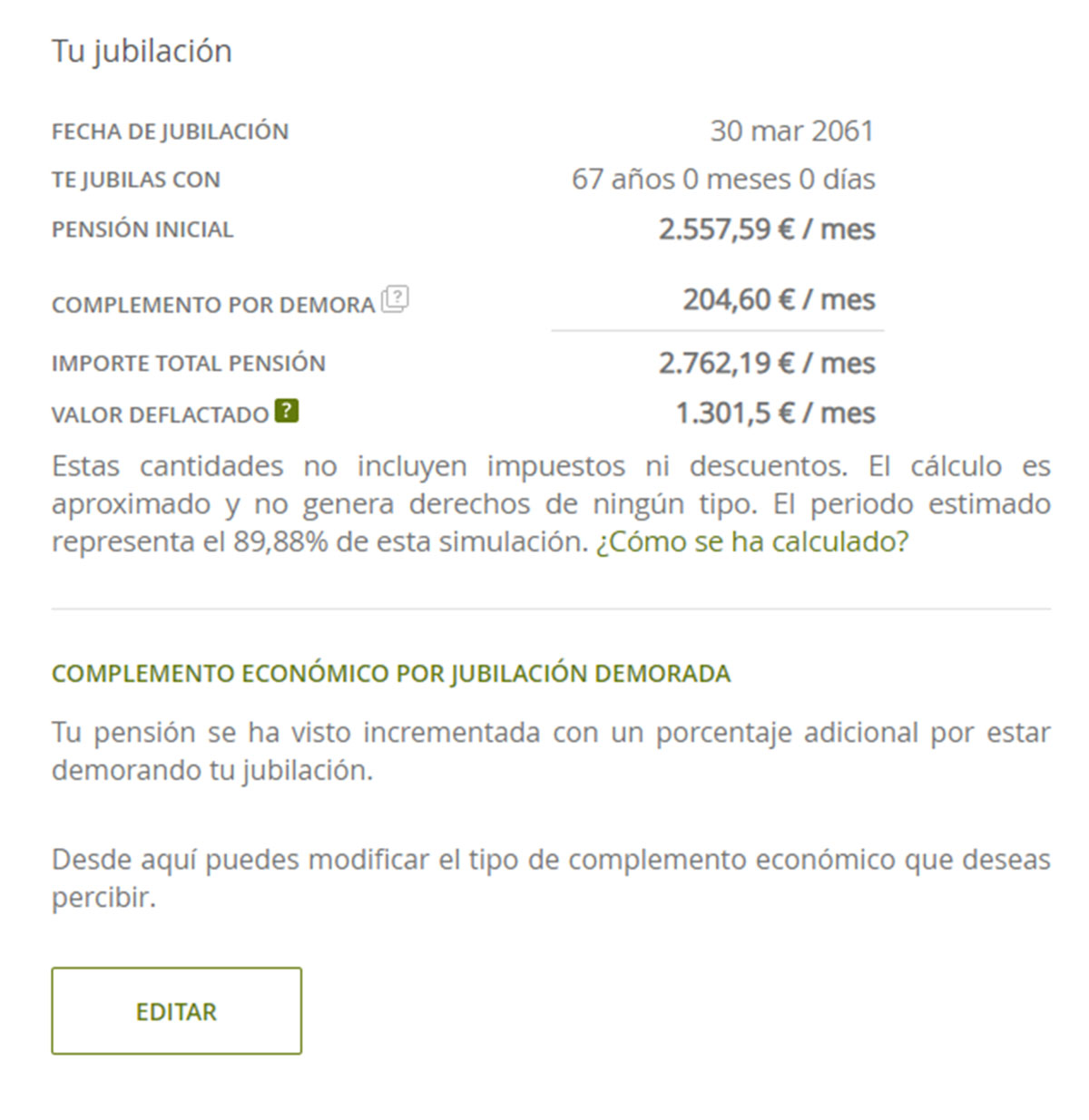 Editar complemento por demora