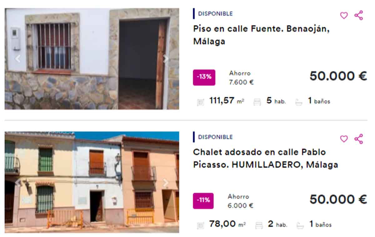 Chalets en venta por 50.000 euros
