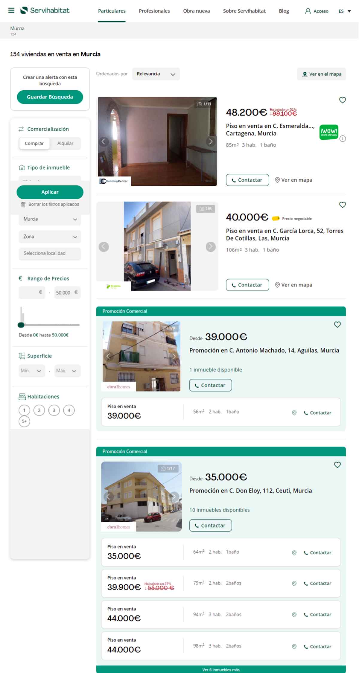 Catálogo de viviendas en Servihabitat