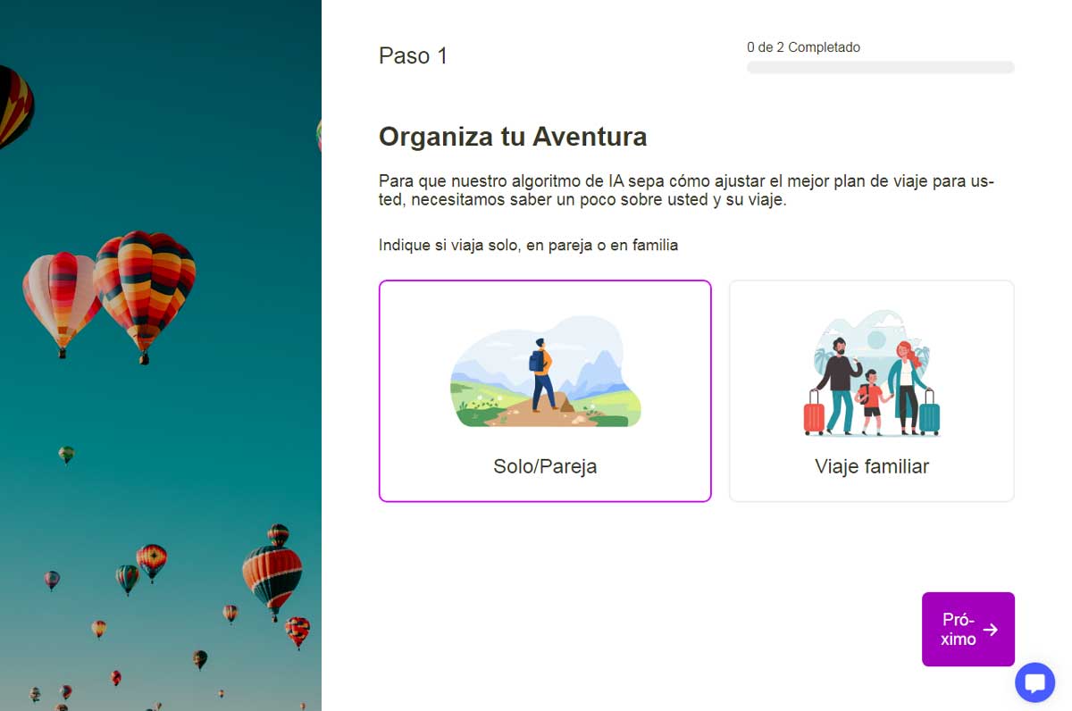 Menú principal de Tripplanner.