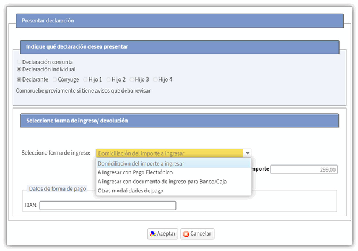 Importe a ingresar de la declaración