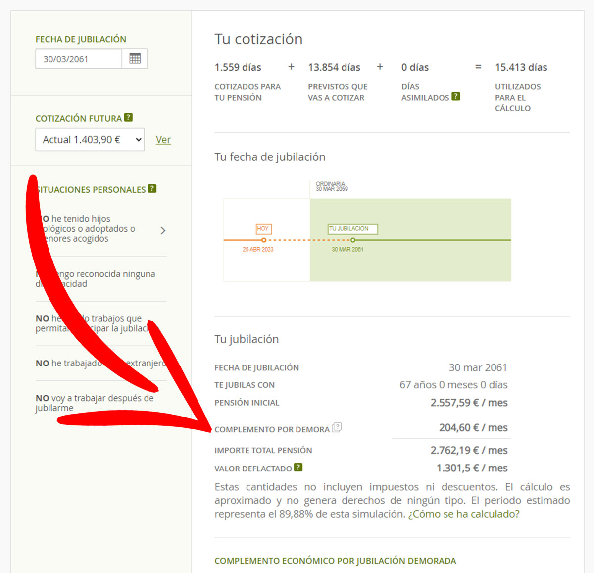 Incremento porcentual de la pensión