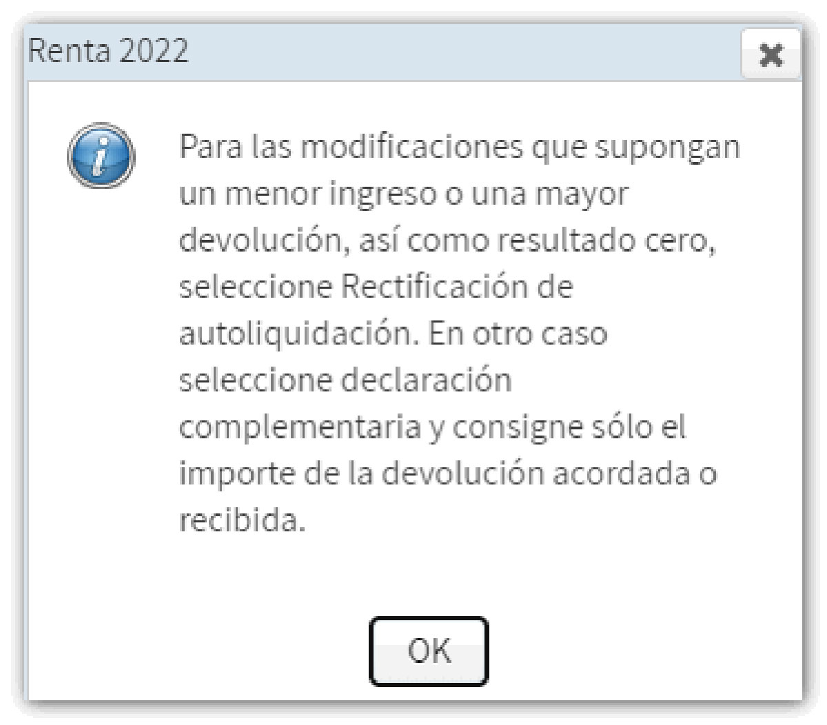 Mensaje informativo sobre la complementaria