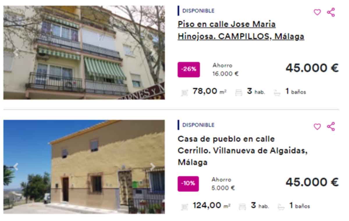 Viviendas en venta en Málaga por 45.000 euro