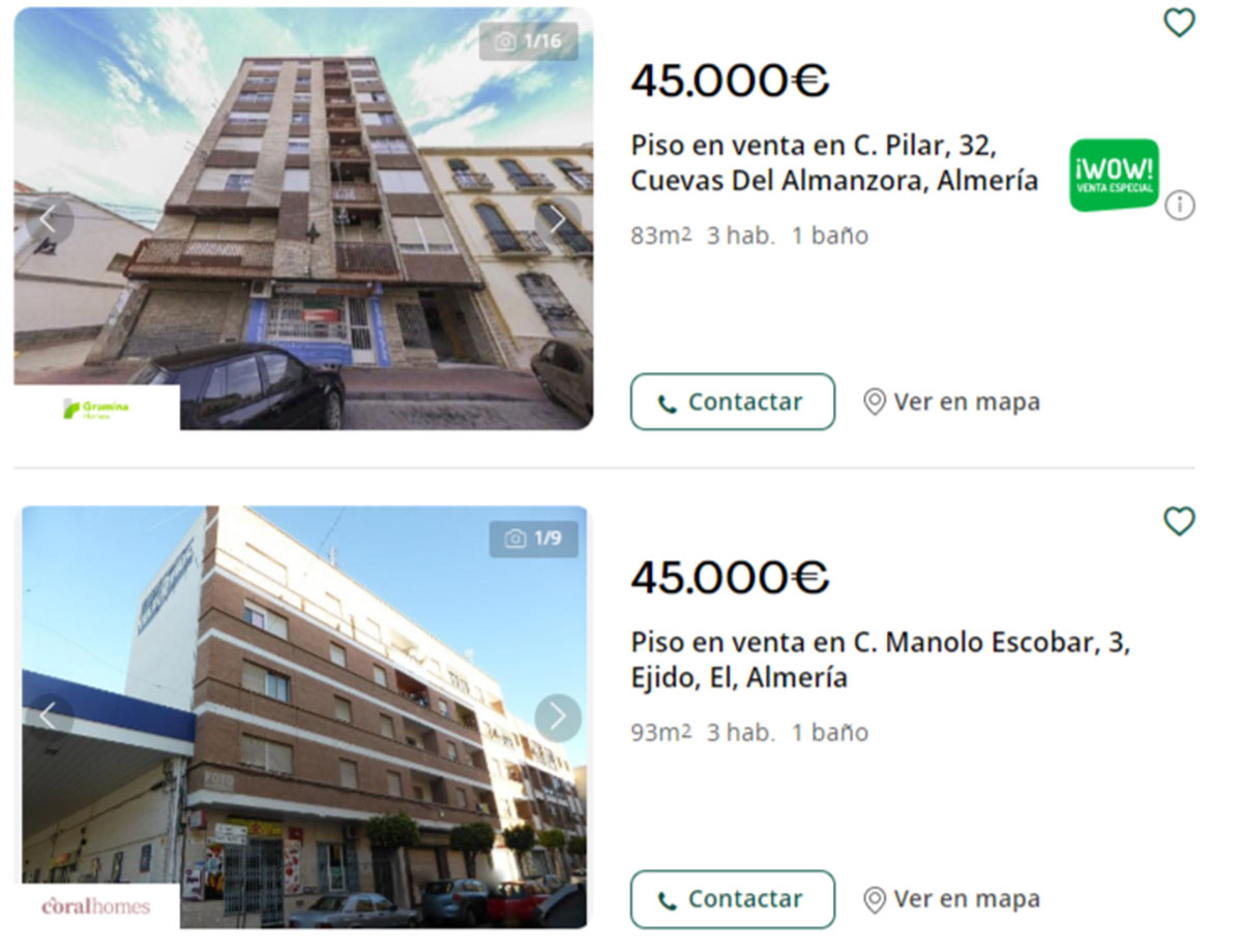 Viviendas en venta por 45.000 euros