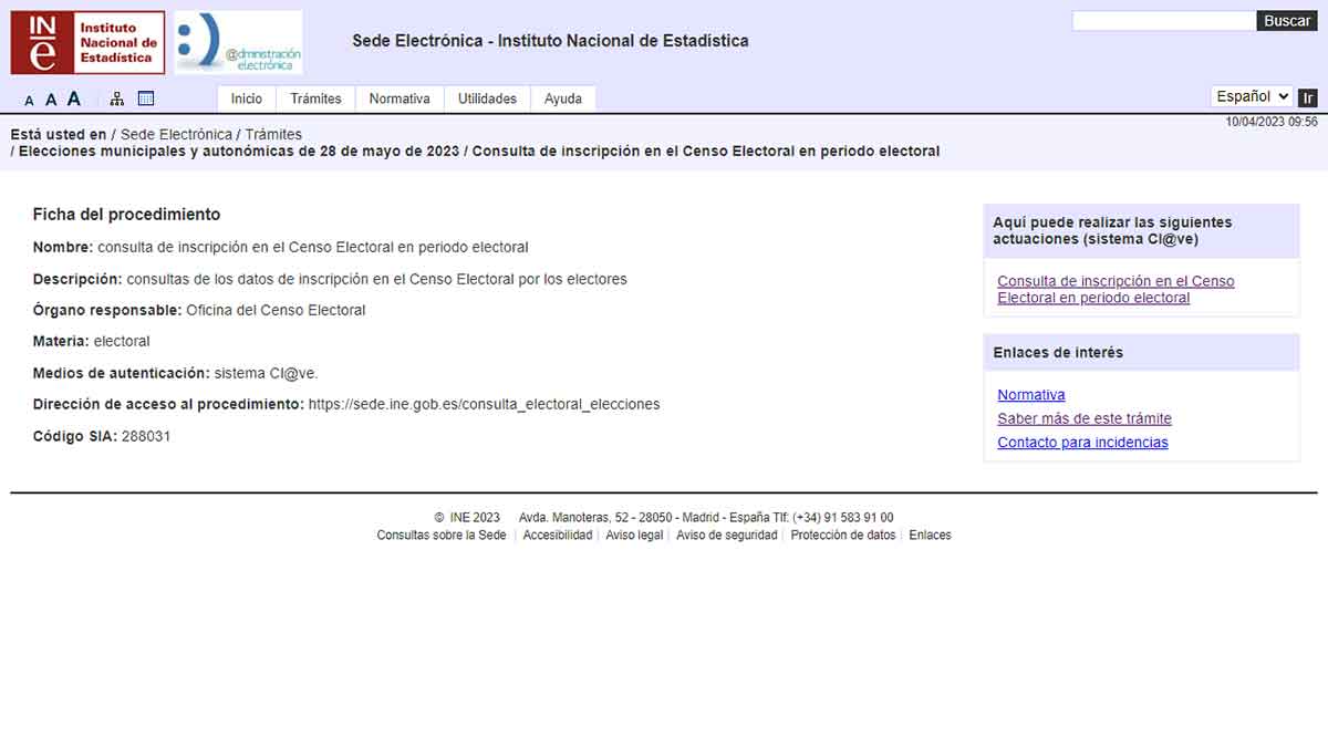 Sede electrónica del INE