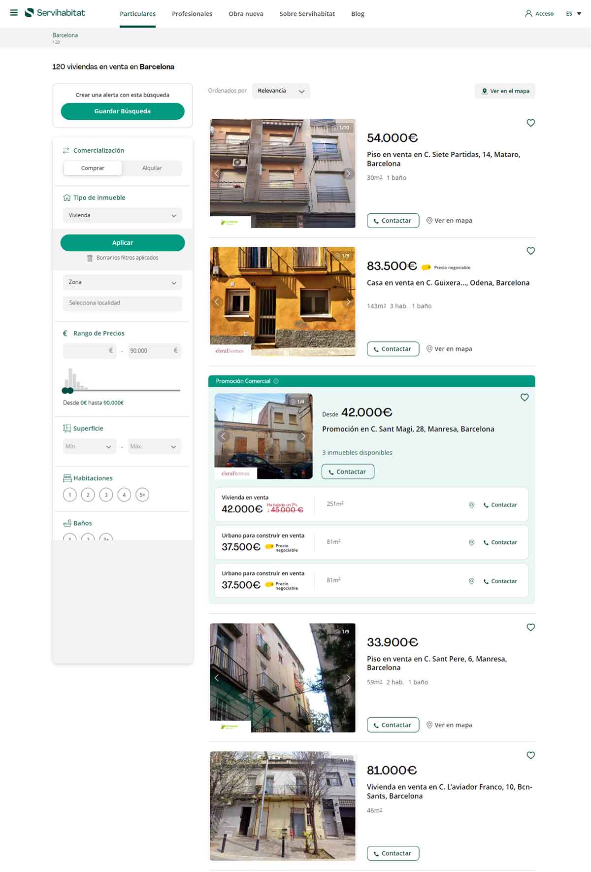 Catálogo de pisos en Servihabitat