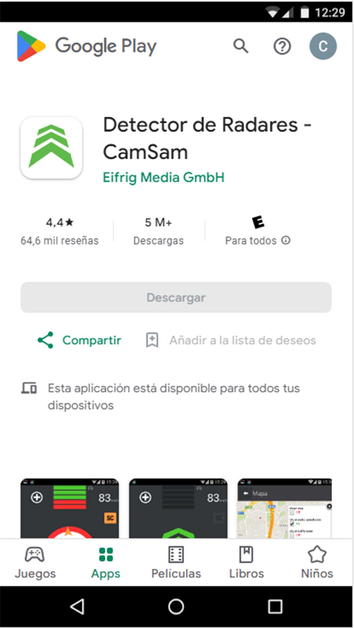 App de CamSam para detectar radares.
