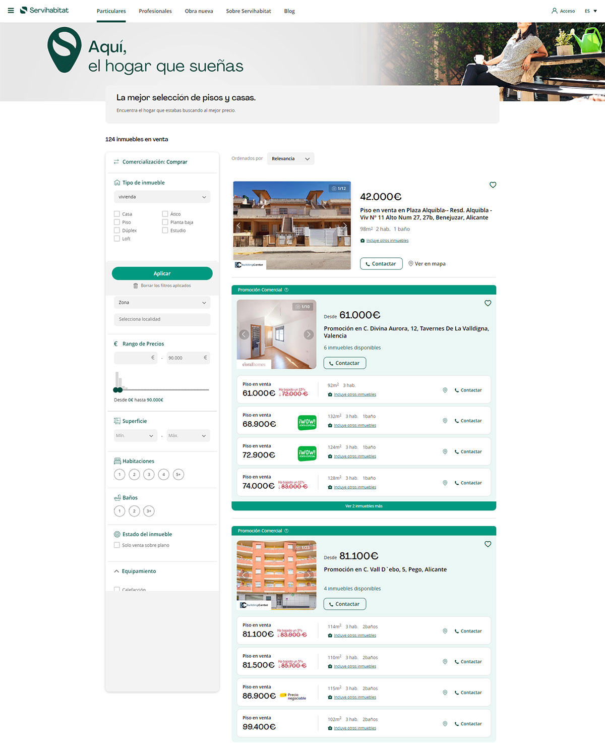 Catálogo de pisos en Servihabitat
