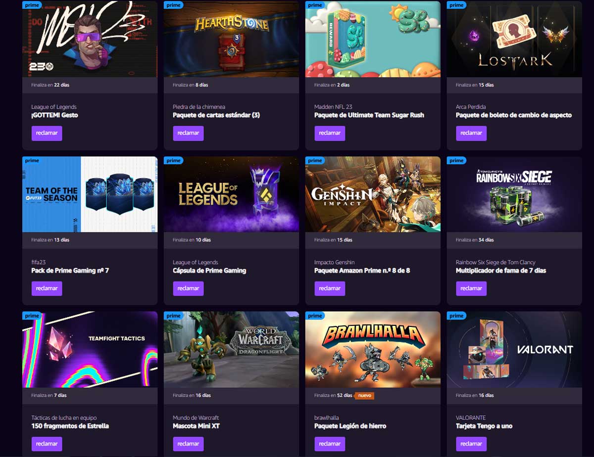 Artículos descargables y gratuitos de Amazon Games.