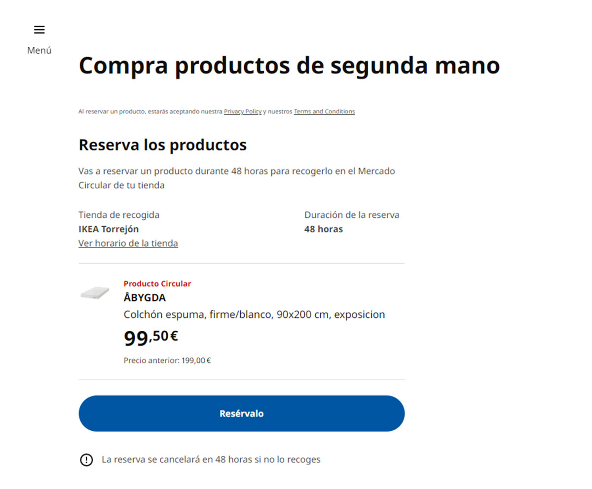 Reserva de producto en outlet de Ikea