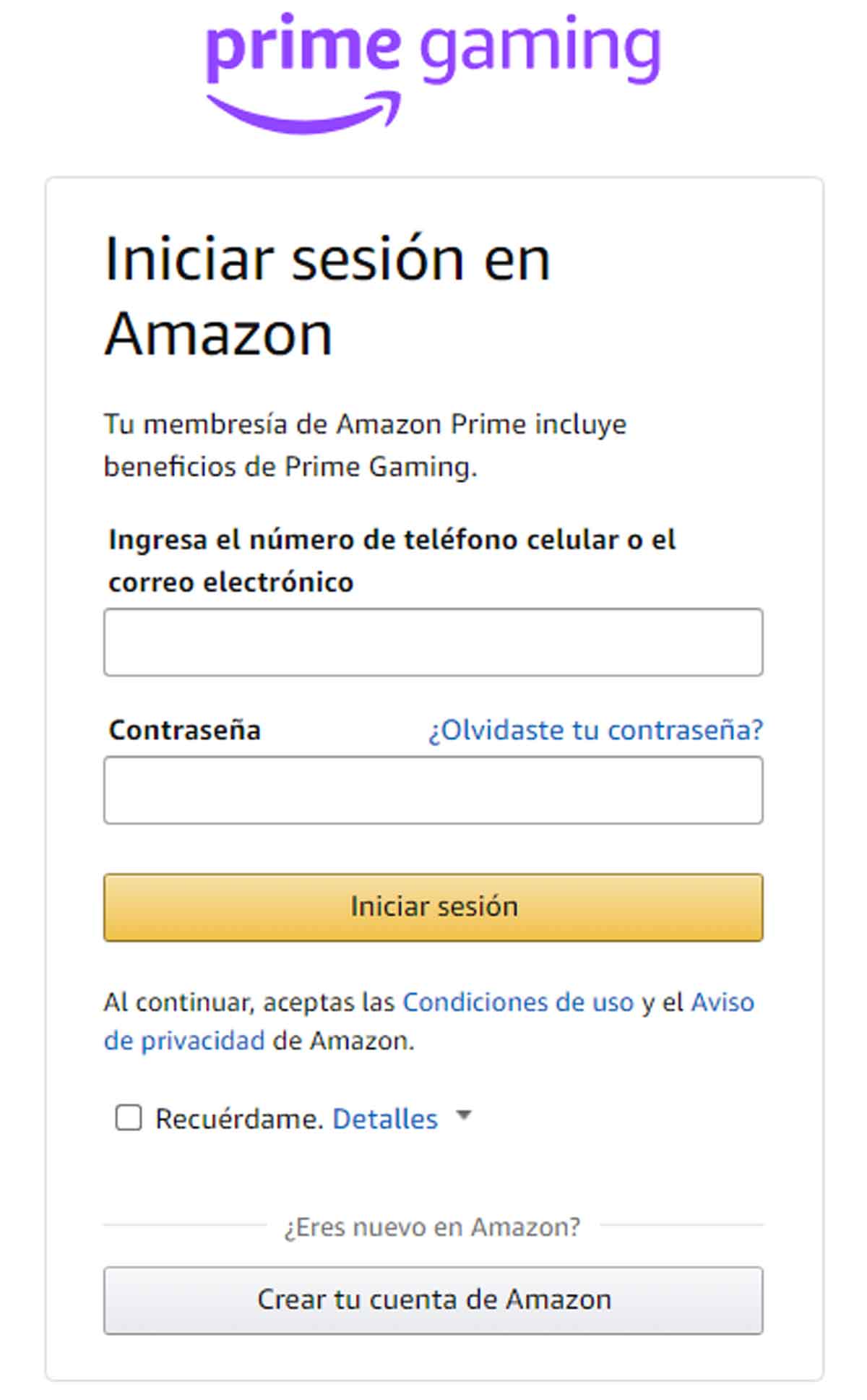 Iniciar sesión en Amazon.
