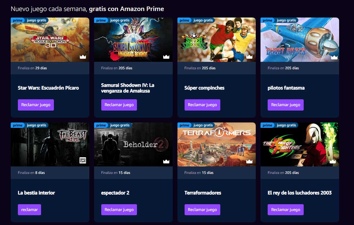 Catálogo de videojuegos de Amazon Games.