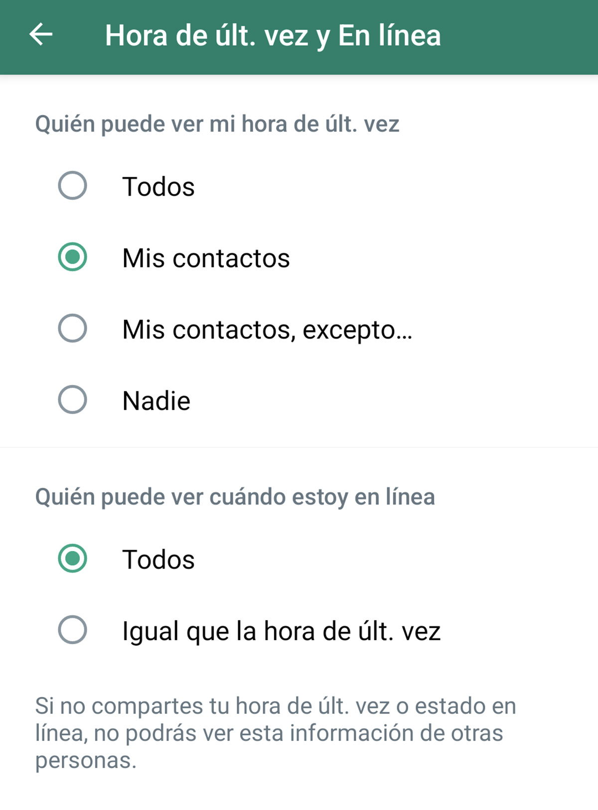 Configuración del estado en línea