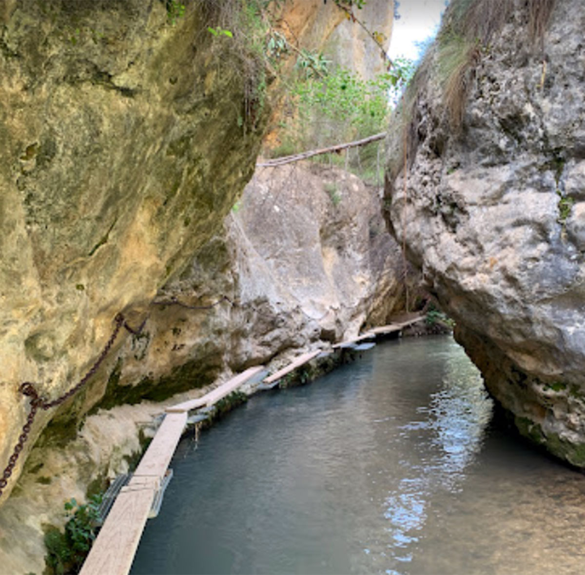 Ruta paseo con tablones de madera
