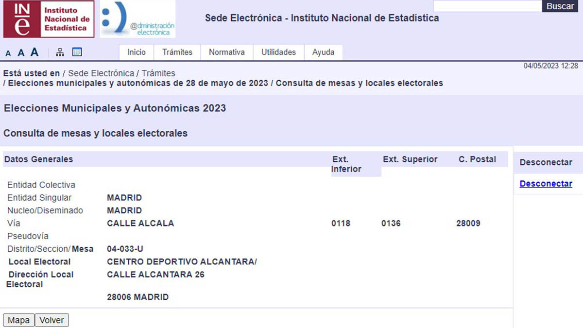 Mesa electoral donde votar