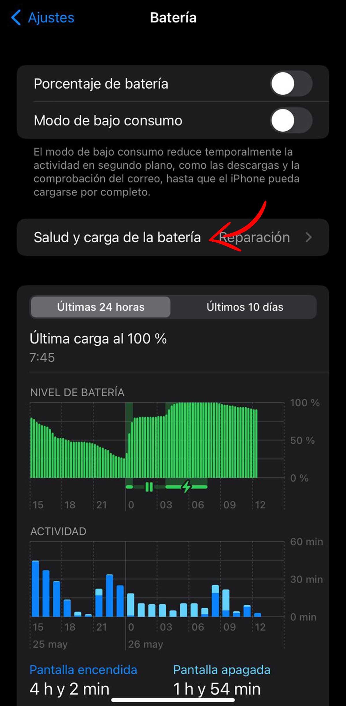 Salud de la batería del iPhone.