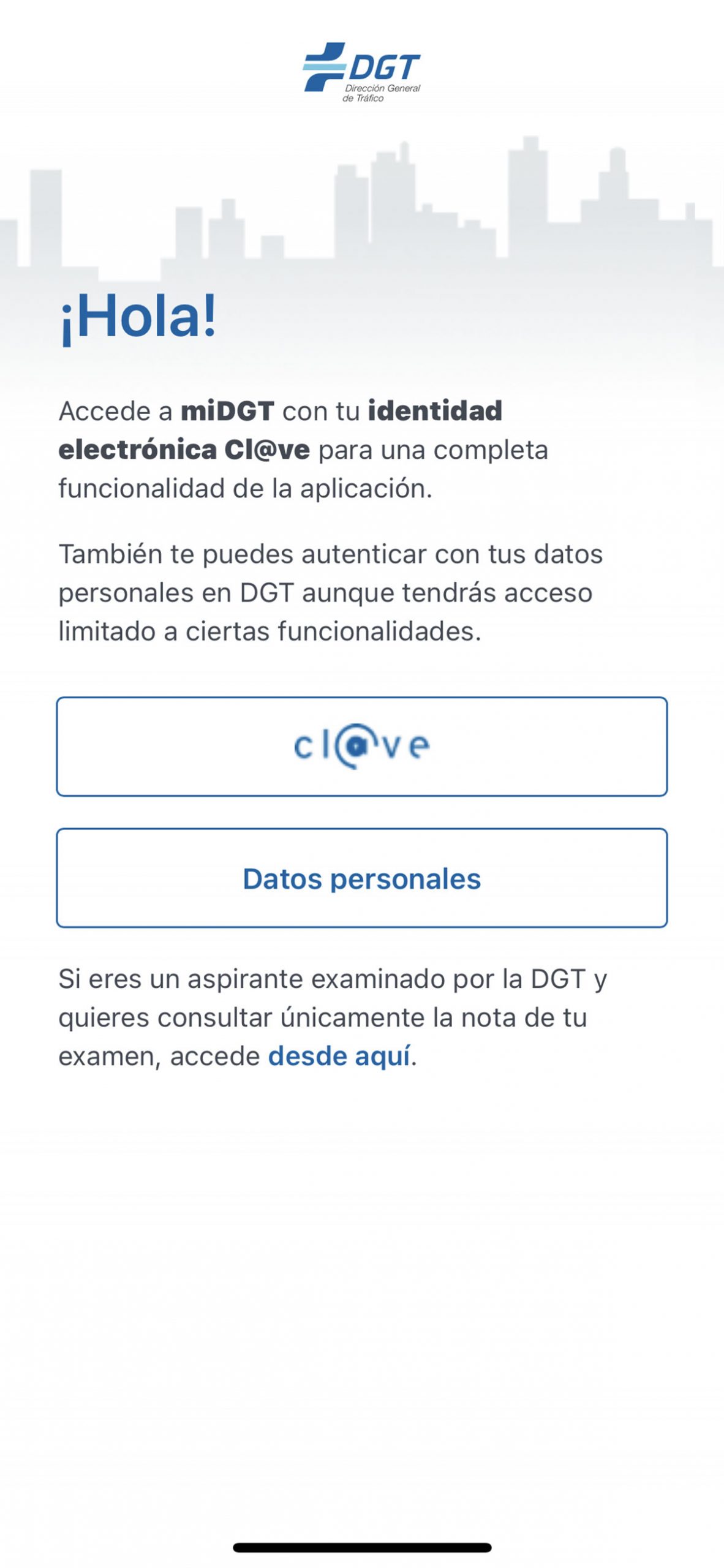 Aplicación DGT para saber nota examen