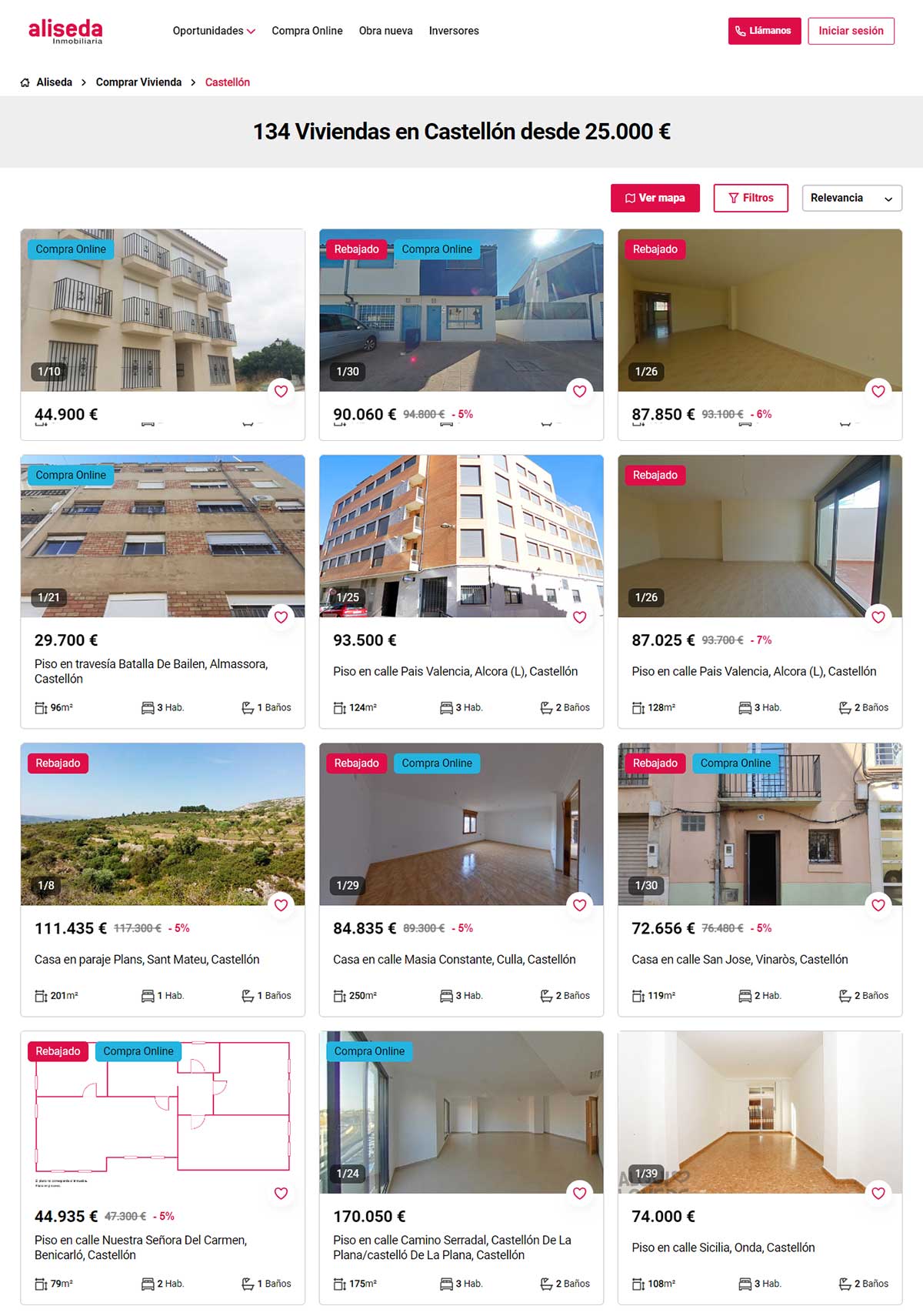 Catálogo de pisos en Aliseda ubicados en Castellón