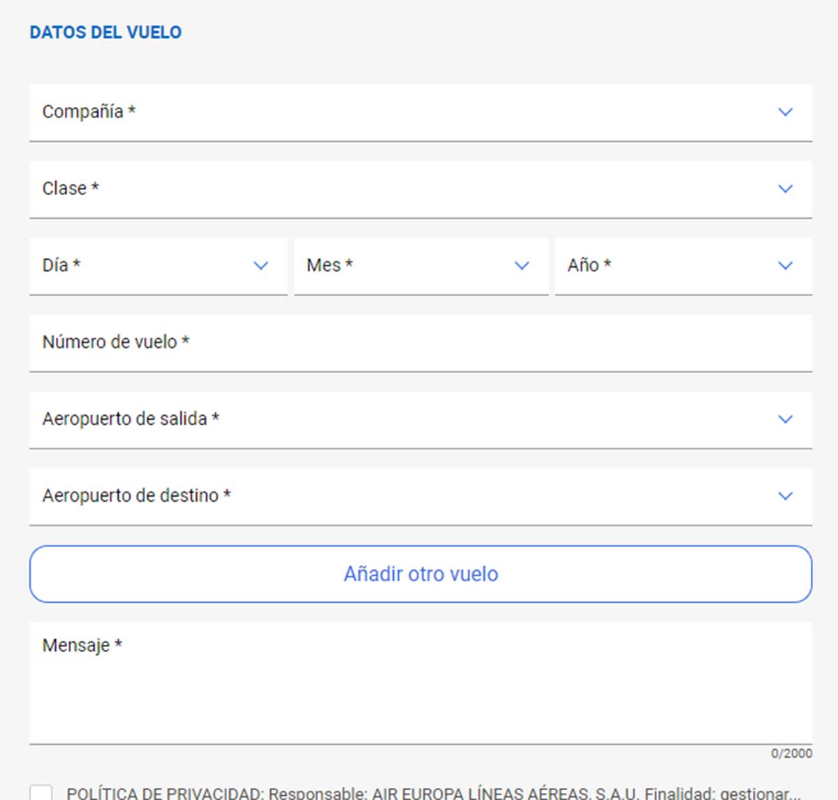 Datos del vuelo cancelado