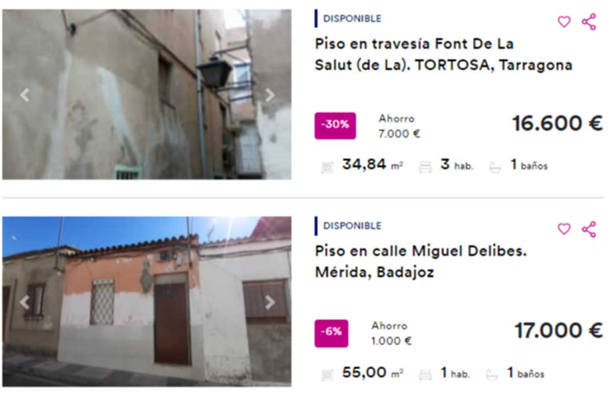 Pisos a la venta por 16.000 euros