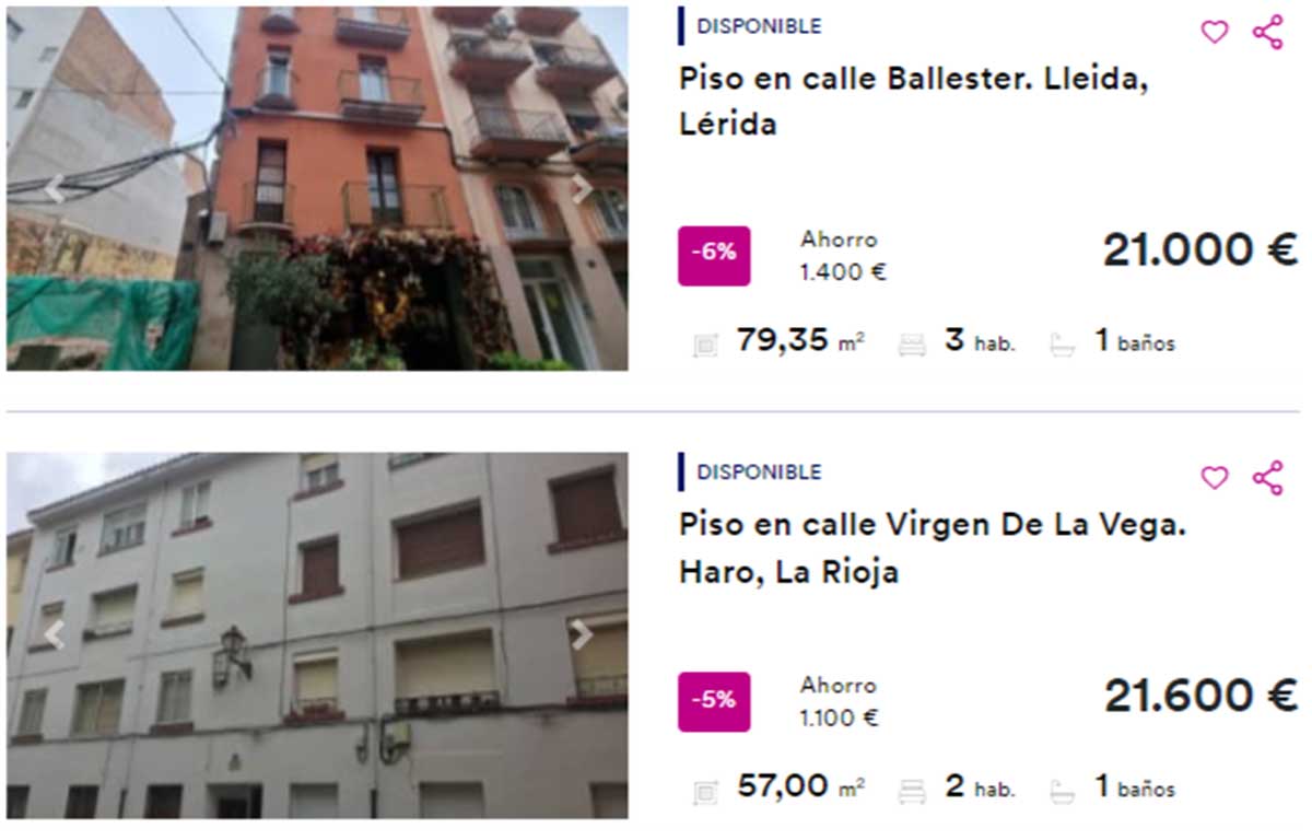 Pisos a la venta por 21.000 euros