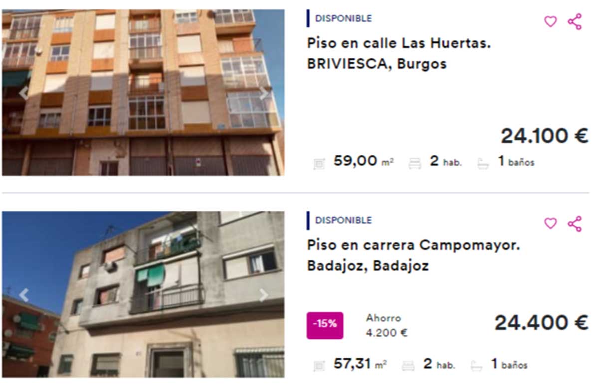 Pisos a la venta por 24.000 euros