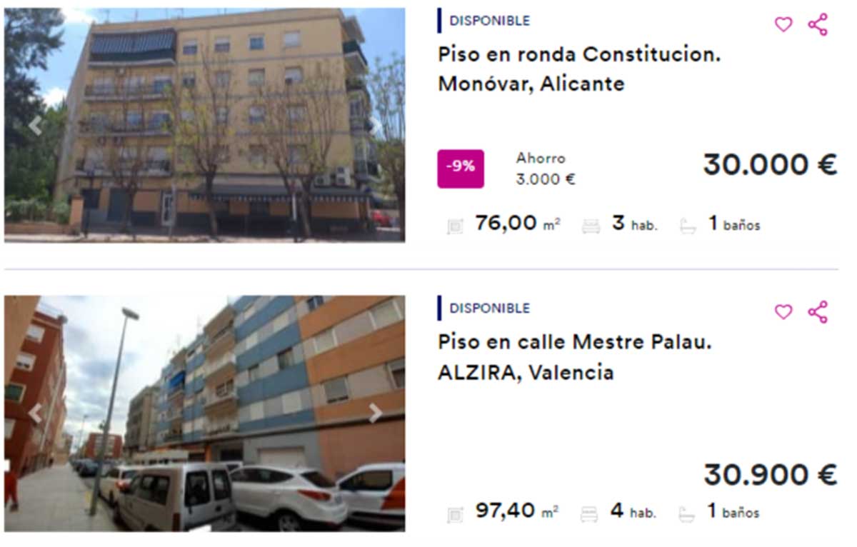 Pisos a la venta por 30.000 euros
