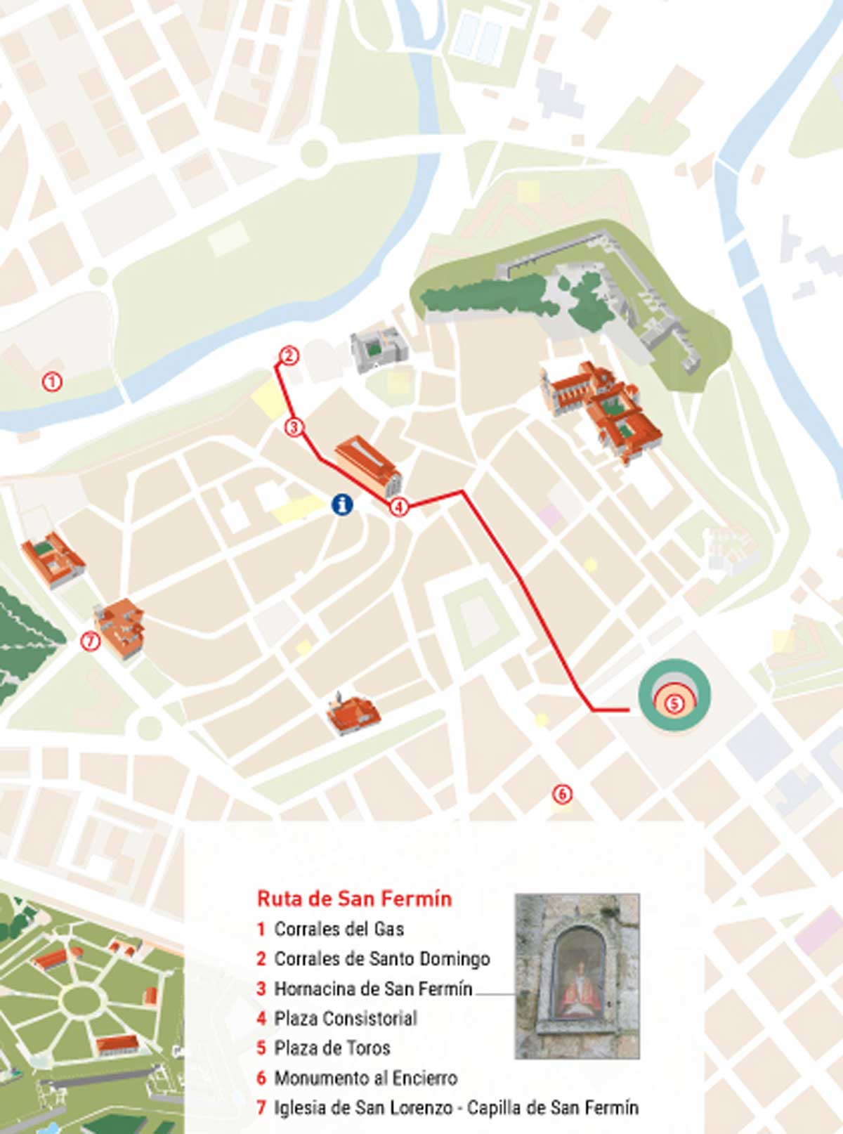 Mapa del recorrido del encierro de San Fermín.