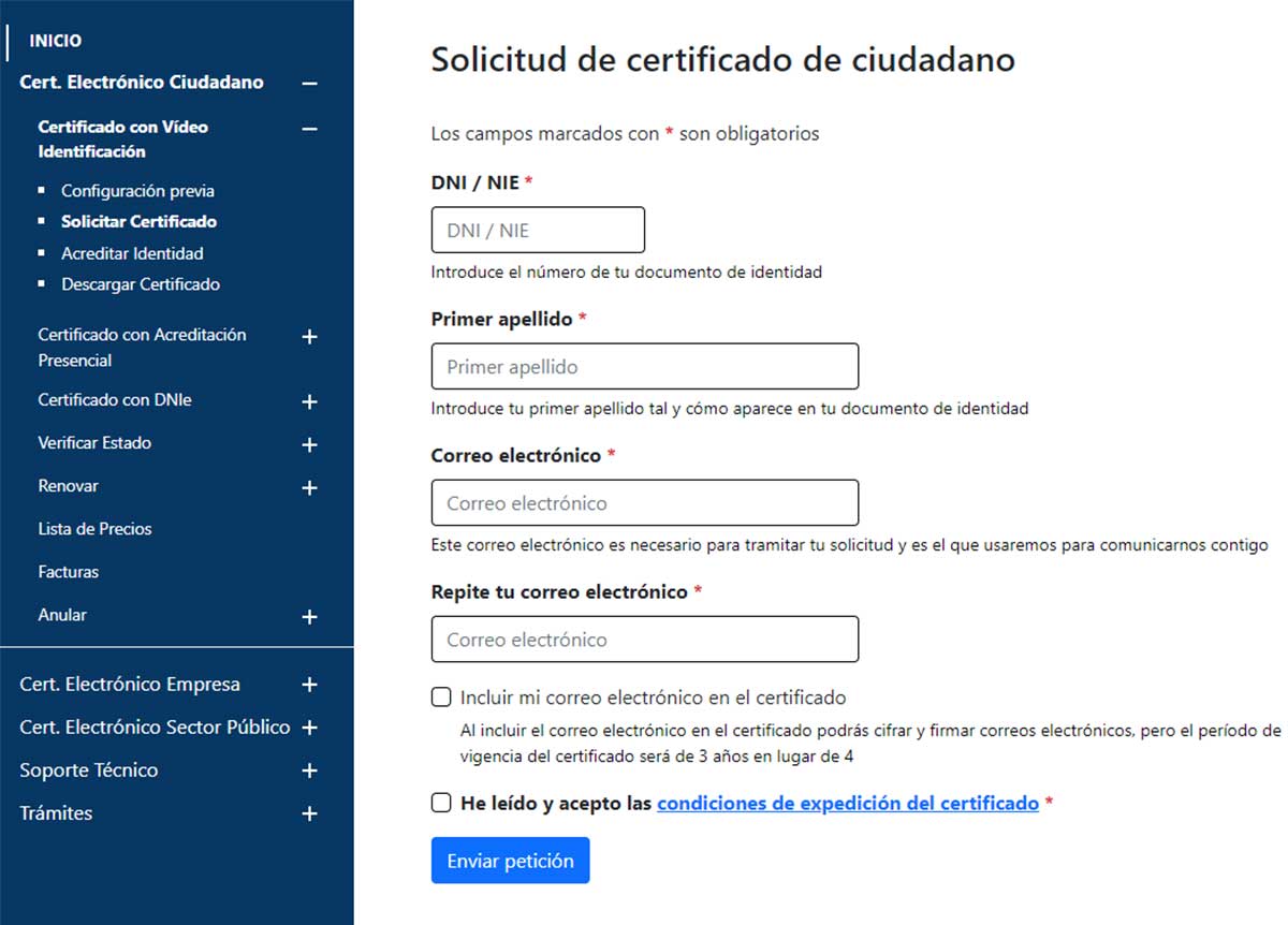 Cumplimentar formulario datos personales