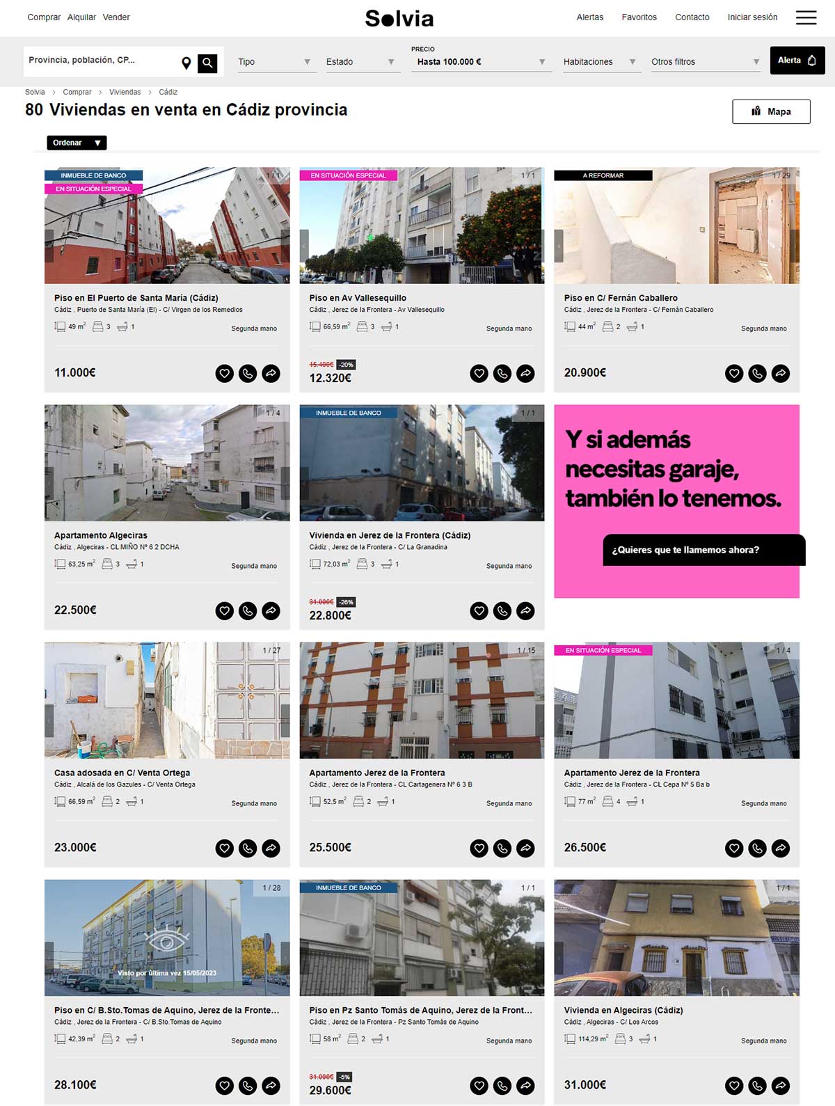 Catálogo de viviendas en Solvia