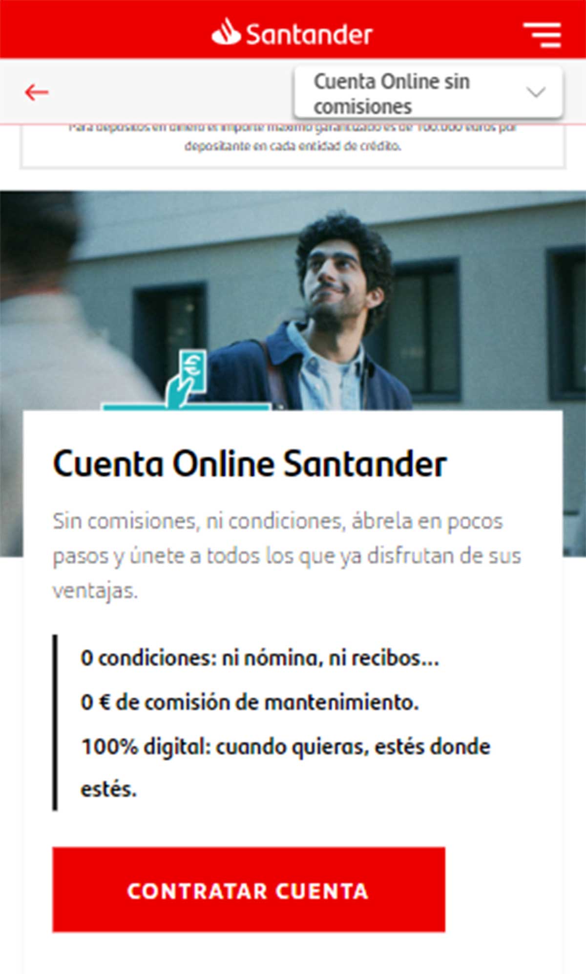 Contratar cuenta en Santander